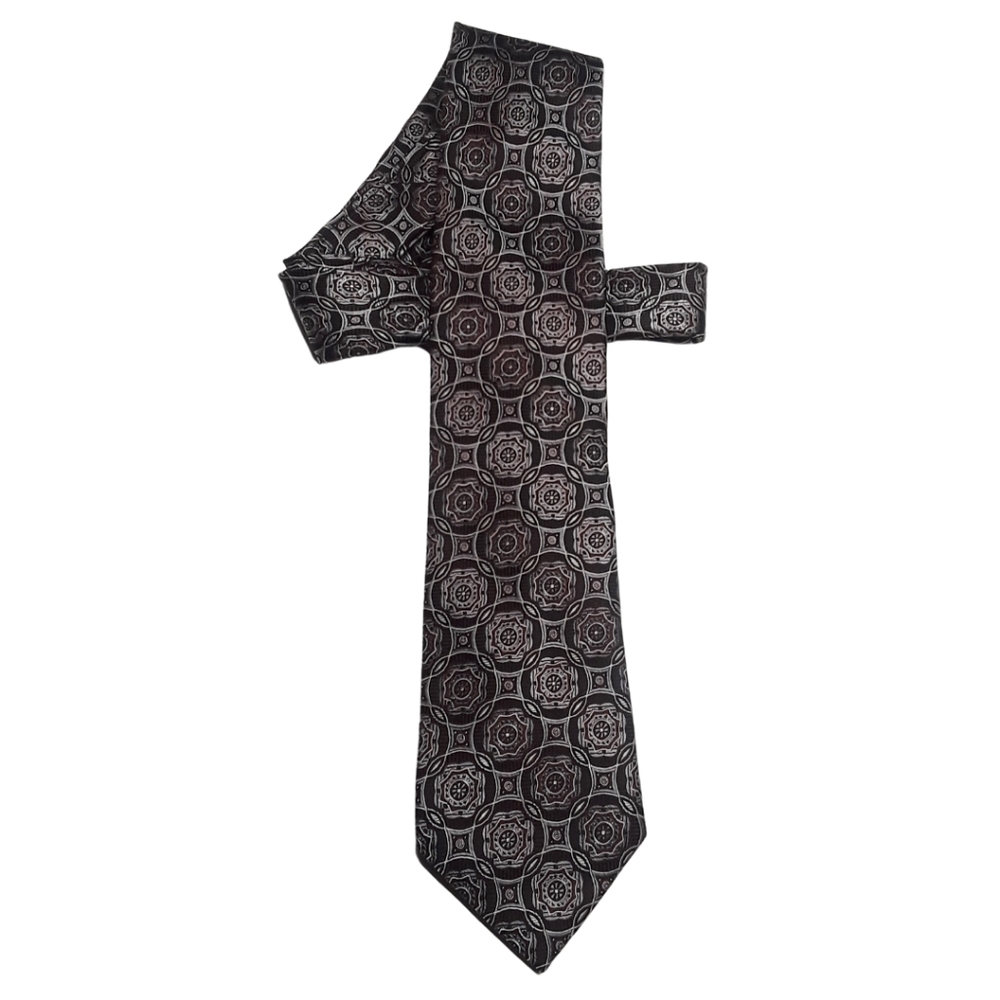 PRONTO UOMO Couture 100% Silk Purple Silver Black Mandala Geometric Print Tie